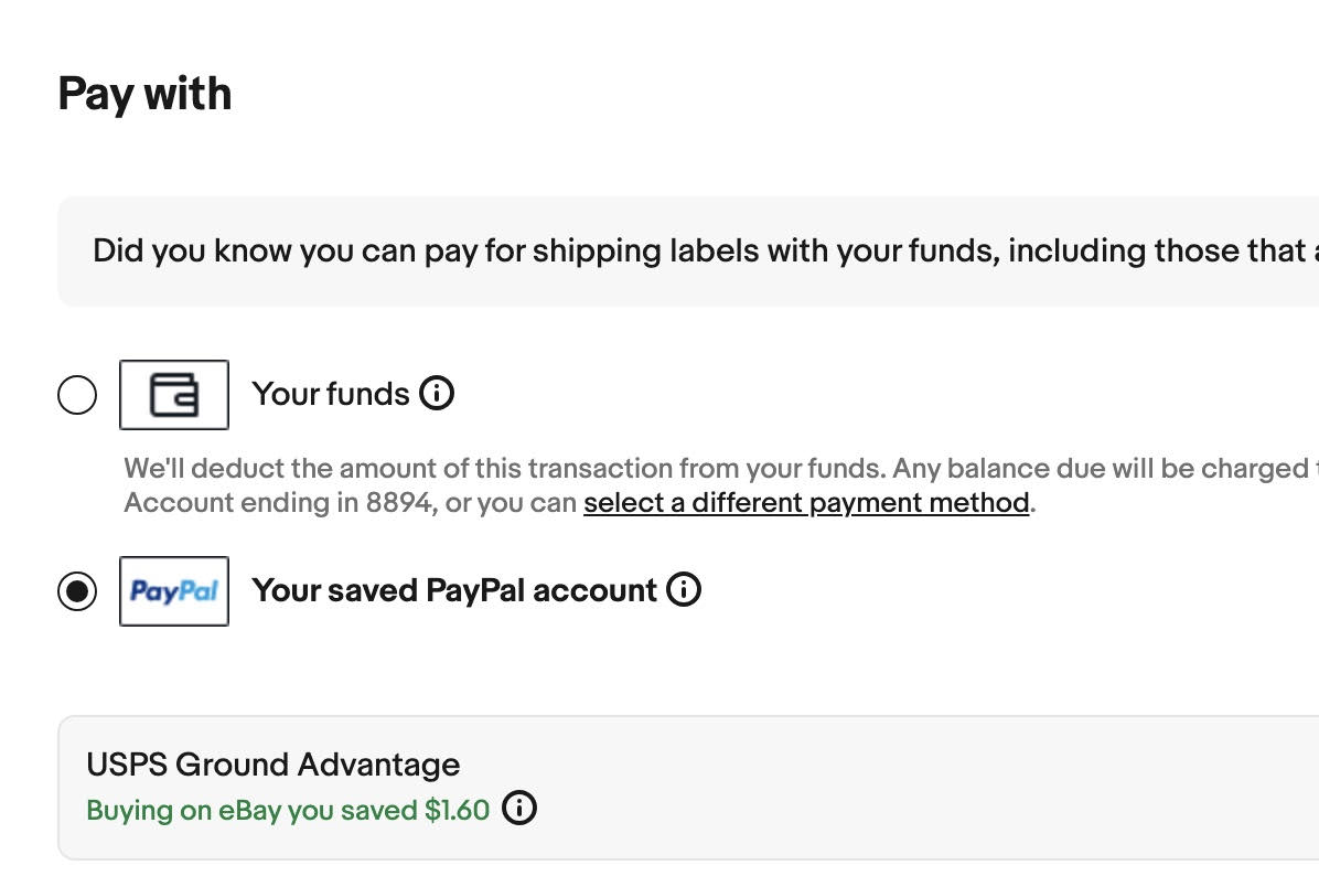 eBay Shipping Payment Source Option for PayPal